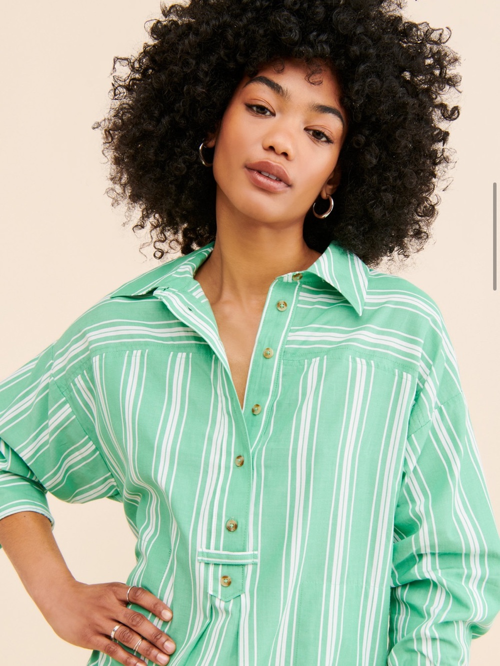 NWT Anthropologie Mint Green and White Striped Midi Shirt Dress Cotton - Picture 3 of 14